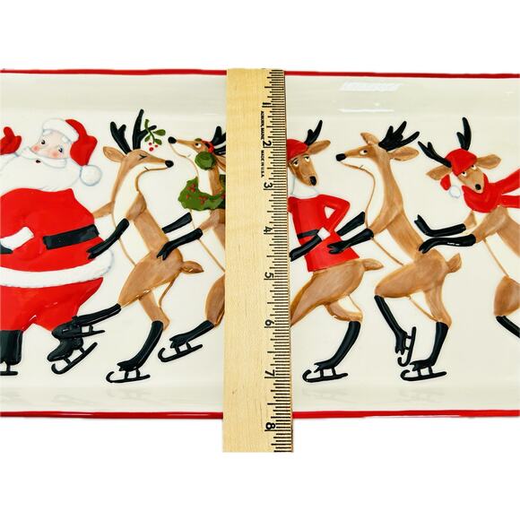 Department 56 Skating Santa & Reindeer Ceramic Tray NWT 56.91986 Retired - Picture 9 of 9